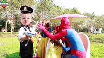 Baby Police Frozen Elsa vs Spiderman Bike  Joker KIDNAP Elsa Snow White Belle Nerf & Police Arrest!