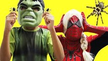 Hulk spider PRANK! w/ Spidergirl, Elsa Frozen & Spiderman Superheroes Webs Fun in Real Lif
