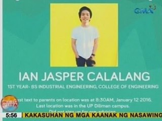 UB: Public service announcement: Missing person Ian Jasper Calalang