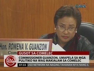 24 Oras: Commissioner Guanzon, umapela sa mga pulitiko na 'wag makialam sa Comelec