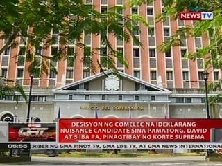 Desisyon ng Comelec na ideklarang nuisance candidate sina Pamatong, David at 5 iba pa, pinagtibay