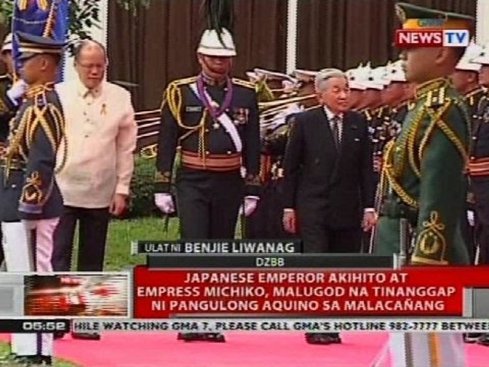 Japanese Emperor Akihito at Empress Michiko, malugod na tinanggap ni Pangulong Aquino sa Malacañang