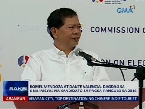 Romel Mendoza at Dante Valencia, dagdag sa 6 na inisyal na kandidato sa pagka-pangulo sa 2016