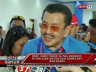 SONA: Erap, hindi pabor sa pag-endorso ni San Juan Mayor Guia Gomez kay Mar Roxas