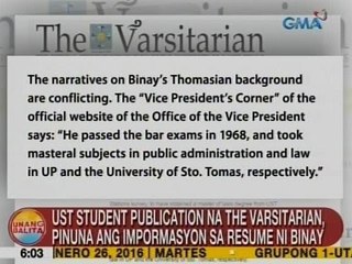 UB: UST student publication na The Varsitarian, pinuna ang impormasyon sa resume ni Binay