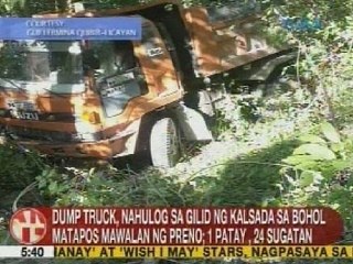 UB: Dump truck, nahulog sa gilid ng kalsada sa Bohol matapos mawalan ng preno