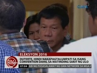 24 Oras: Duterte, hindi nakapagtalumpati sa isang convention dahil sa matinding sakit ng ulo