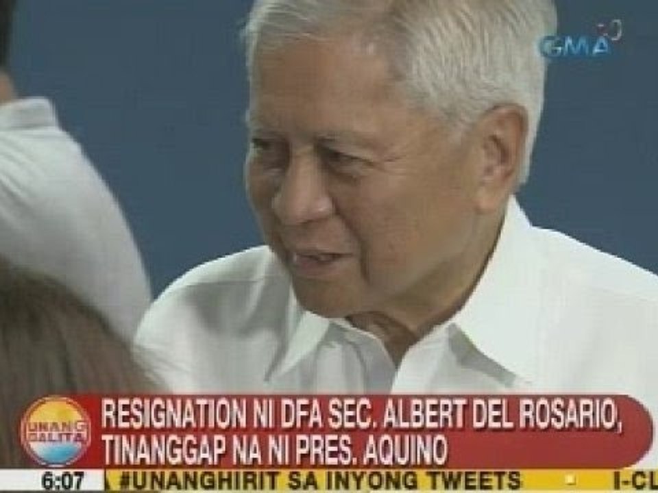 UB: Resignation ni DFA Sec. Albert Del Rosario, tinanggap na ni PNoy