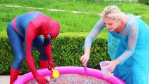 Frozen Elsa & Spiderman Buried Head in Orbeez sand surprise vs Joker Pranks Fun Superhero