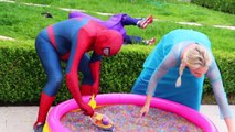 Frozen Elsa & Spiderman Buried Head in Orbeez sand surprise vs Joker Pranks Fun
