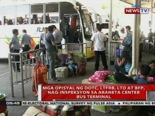 Mga opisyal ng DOTC, LTFRB, LTO at BFP, nag-inspeksyon sa Araneta Center Bus Terminal