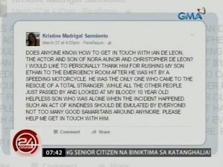 24 Oras: Kwento ng kabayanihan ni Ian De Leon sa batang nasagasaan ng motorsiklo, naging viral