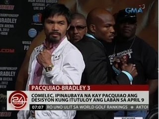 24 Oras: COMELEC, ipinaubaya na kay Pacquiao ang desisyon kung itutuloy ang laban sa April 9