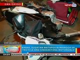 BP: Babae, sugatan matapos bumangga sa tricycle ang sinasakyang motorsiklo sa Davao City