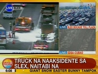 UB: Truck na naaksidente sa SLEX, naitabi na