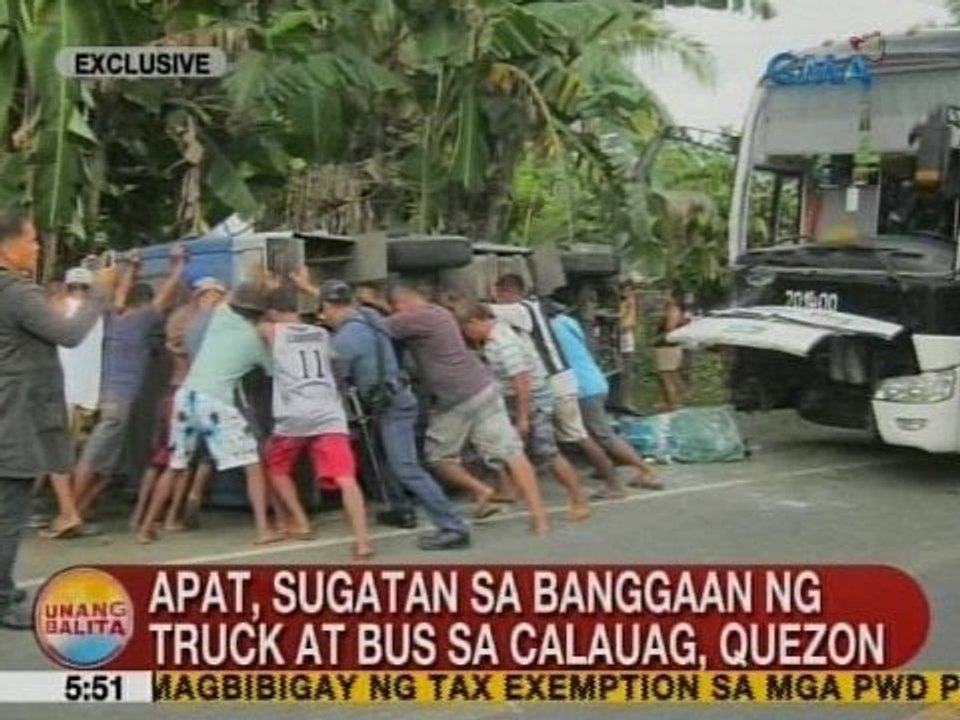 UB: 4, sugatan sa banggaan ng truck at bus sa Calauag, Quezon