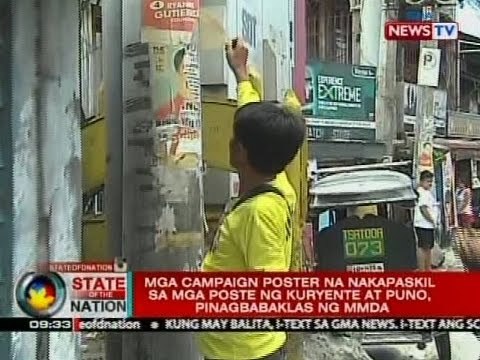 SONA: Mga campaign poster na nakapaskil sa mga poste ng kuryente at puno, pinagbabaklas ng MMDA