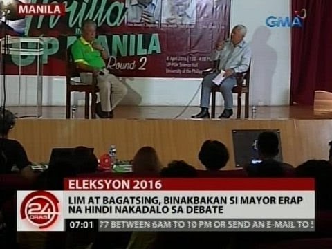 24 Oras: Lim at Bagatsing, binakbakan si Mayor Erap na hindi nakadalo sa debate