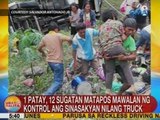 1 patay, 12 sugatan matapos mawalan ng kontrol ang sinasakyan nilang truck sa Zamboanga Del Norte