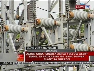 Luzon Grid, isinailalim sa yellow alert dahil sa pagkasira ng isang power plant sa Quezon