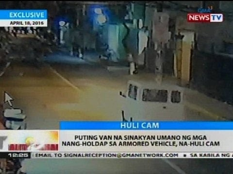 Puting van na sinakyan umano ng mga nang-holdap sa armored vehicle, na-huli cam