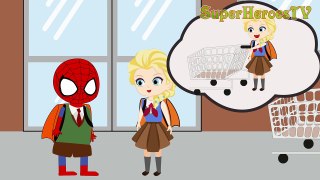Spiderman & Frozen Elsa Doze when going Supermarket Funny Story! w_ Superman Superhero Fun IRL-9N3W3MSj