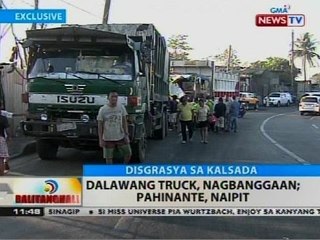 BT: Dalawang truck, nagbanggaan, pahinante, naipit