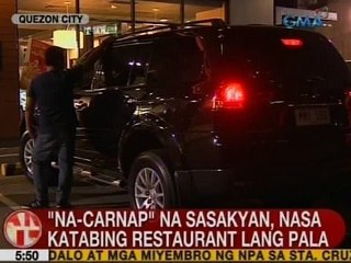 UB: 'Na-Carnap' na sasakyan, nasa katabing restaurant lang pala sa QC