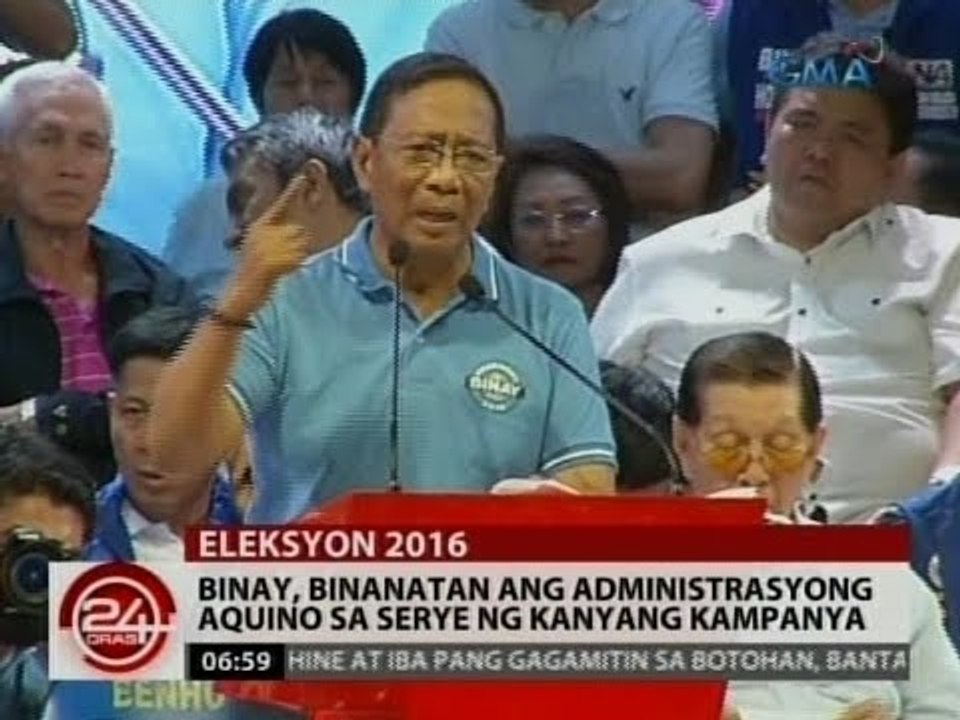 24 Oras: Binay, binanatan ang administrasyong Aquino sa serye ng kanyang kampanya