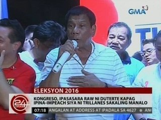 24 Oras: Kongreso, ipasasara raw ni Duterte kapag ipina-impeach siya ni Trillanes sakaling manalo