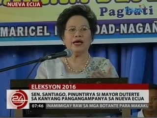 24 Oras: Sen. Santiago, pinuntirya si Mayor Duterte sa kanyang pangangampanya sa Nueva Ecija