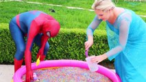 Frozen Elsa & Spiderman Buried Head in Orbeez sand surprise vs Joker Pranks Fun Superhero Real Life-