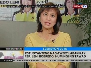 Estudyanteng nag-tweet laban kay Rep. Leni Robredo, humingi ng tawad