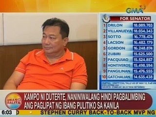 UB: Kampo ni Duterte, naniniwalang hindi pagbalimbing ang paglipat ng ibang pulitiko sa kanila