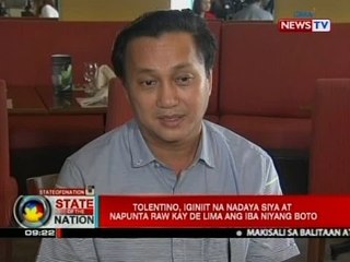 SONA: Tolentino, iginiit na nadaya siya at napunta raw kay De Lima ang iba niyang boto