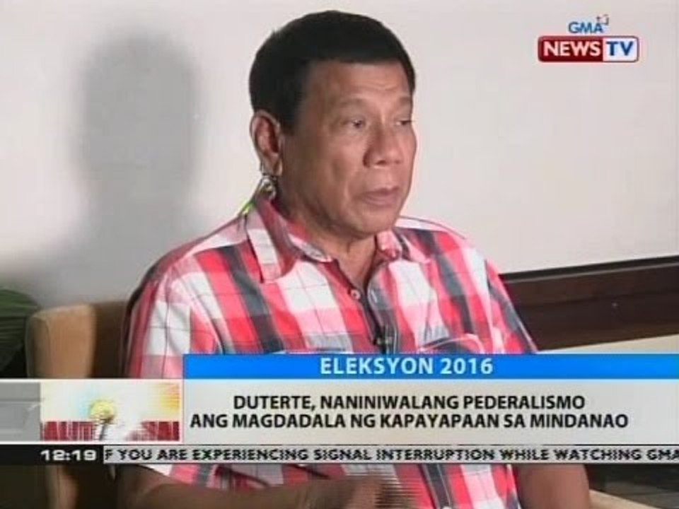 BT: Duterte, naniniwalang pederalismo ang magdadala ng kapayapaan sa Mindanao