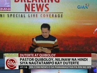 24 Oras: Pastor Quiboloy, nilinaw na hindi siya nagtatampo kay Duterte