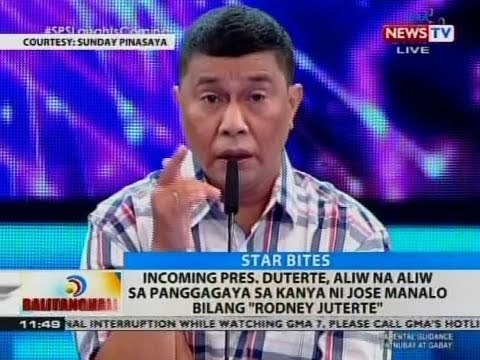 Incoming Pres. Duterte, aliw na aliw sa panggagaya sa kanya ni Jose Manalo bilang Rodney Juterte