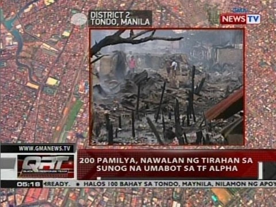 QRT: 200 pamilya, nawalan ng tirahan sa sunog na umabot sa TF Alpha