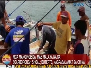 UB: Mga mangingisda, mas malaya na sa Scarborough Shoal; Duterte, nagpasalamat sa China