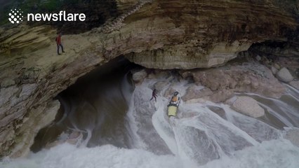 Surfer caught in rough sea while trying to collect jet ski in Nazare
