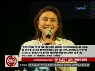 24 Oras: Robredo, umaasang magiging mas malinaw ang mga ipinangako ni Duterte