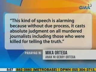 UB: Ilang kaanak ng mga napatay na mamamahayag, pumalag sa pahayag ni Duterte