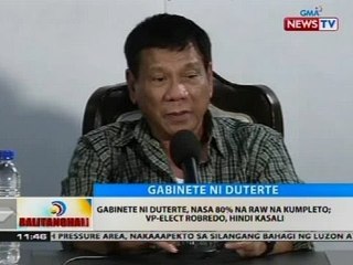 BT: Gabinete ni Duterte, nasa 80% na raw na kumpleto