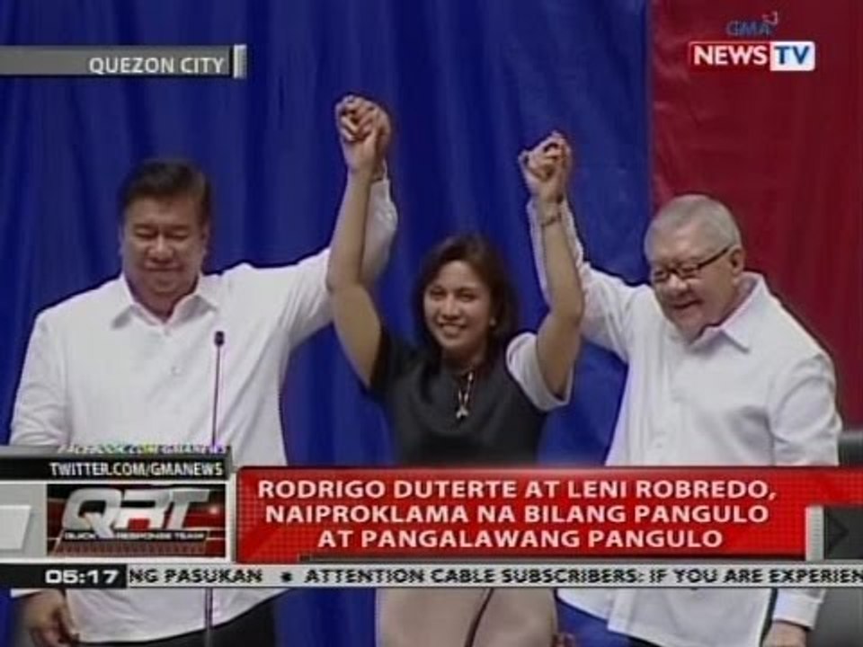 QRT: Rodrigo Duterte at Leni Robredo, naiproklama na bilang pangulo at pangalawang pangulo