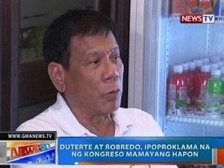NTG: Duterte at Robredo, ipoproklama na ng Kongreso mamayang hapon