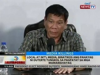 Local at int'l media, binatikos ang pahayag ni Duterte tungkol sa pagpatay sa mga mamamahayag