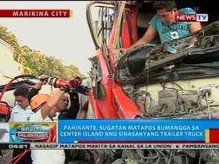 Pahinante, sugatan matapos bumangga sa center island ang sinasakyang trailer truck