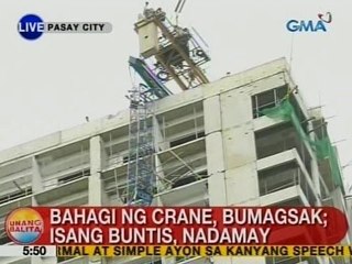 UB: Bahagi ng crane, bumagsak sa Pasay City; isang buntis, nadamay