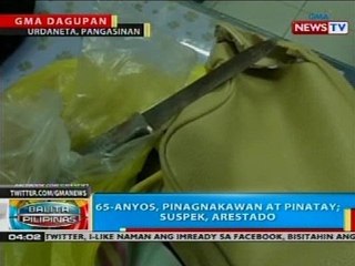 BP: 65-anyos, pinagnakawan at pinatay; suspek, arestado